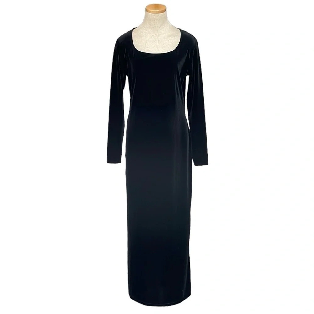 GAP Dress Women's S Small Black Velvet Long Sleeve Square Neck Maxi